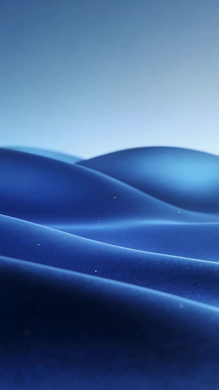 Vertical video: Playback starting blue waves rising and showing mid in abstract sky, drifting dots
