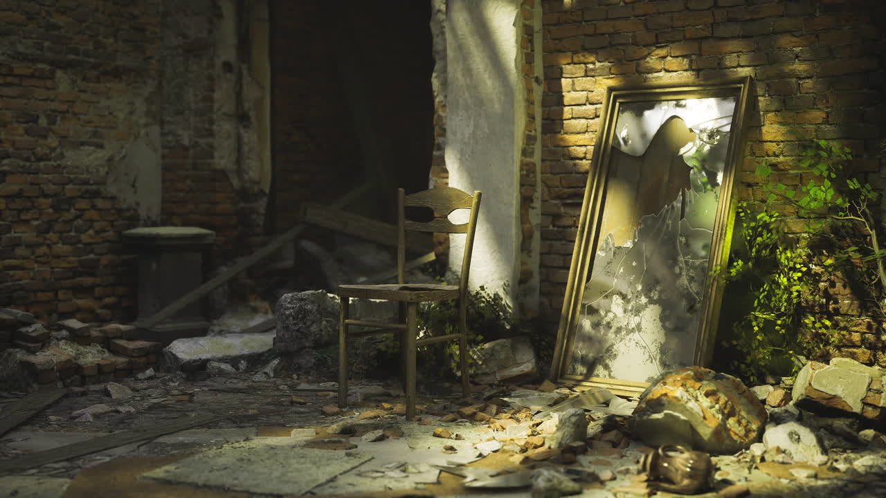 Escena de luz solar sobre embarcaciones desgastadas y un entorno deteriorado.