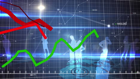 animación de líneas datos financieros y procesamiento de estadísticas sobre personas de negocios y cuadrícula