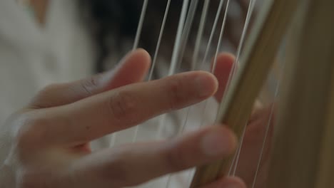 niña tocando arpa africana de percusión de cuerdas de kora en un ambiente cálido de luz diurna, primeros planos