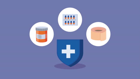 medical shield with drugs animation