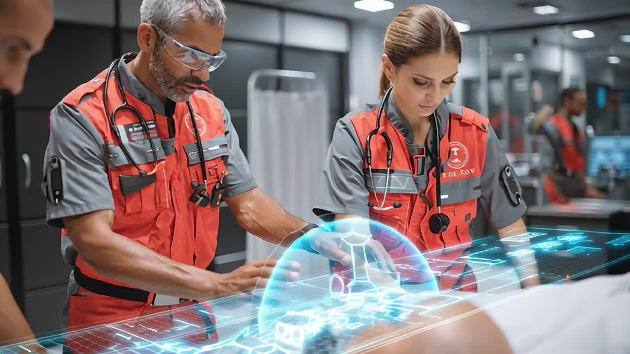 Equipe medica utilizza tecnologia avanzata per supportare l'assistenza ai pazienti in ospedale