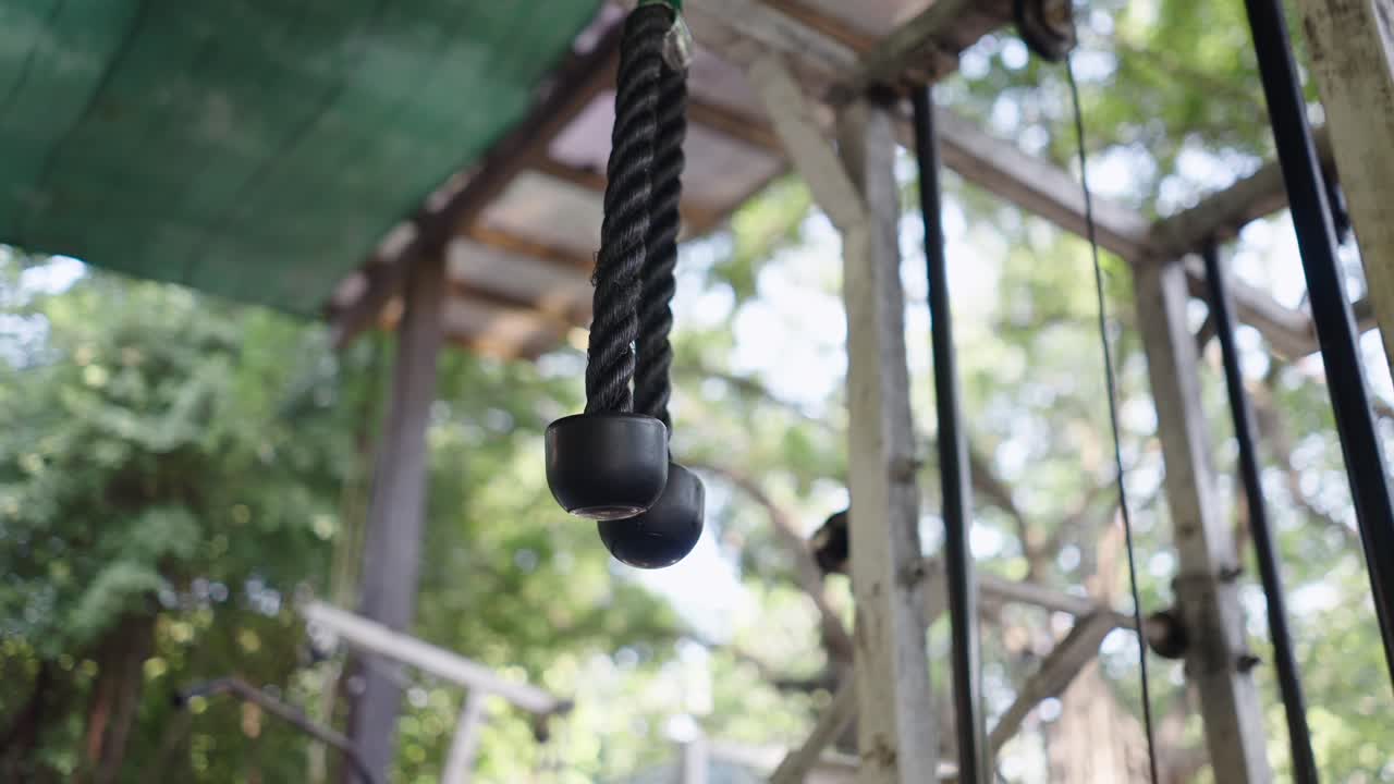 Gym Ropes Hanging in an Outdoor Fitness Area