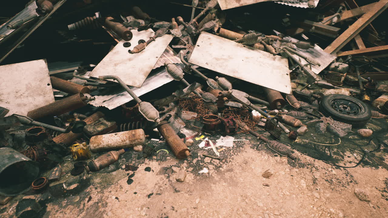 Daylit abandoned site full of debris and discarded materials