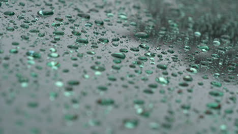 raindrops on windshield. handheld, tilt down, shallow focus