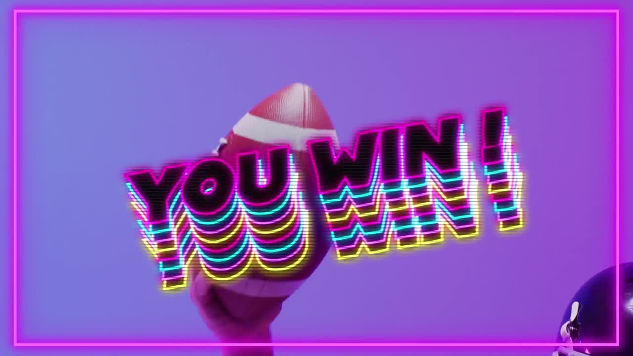 아메리칸 볼 플레이어와 네온 프레임에 대한 텍스트를 이기는 애니메이션