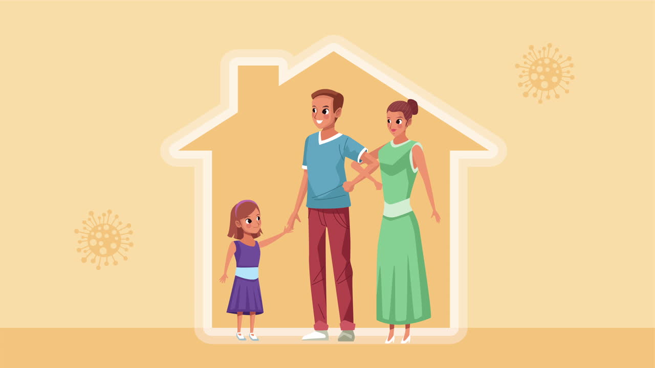 부모와 딸 캐릭터는 집에 머물러 캠페인