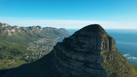 beautiful panoramic aerial of lions head mountain and 12 apostles at sunset in cape town south africa