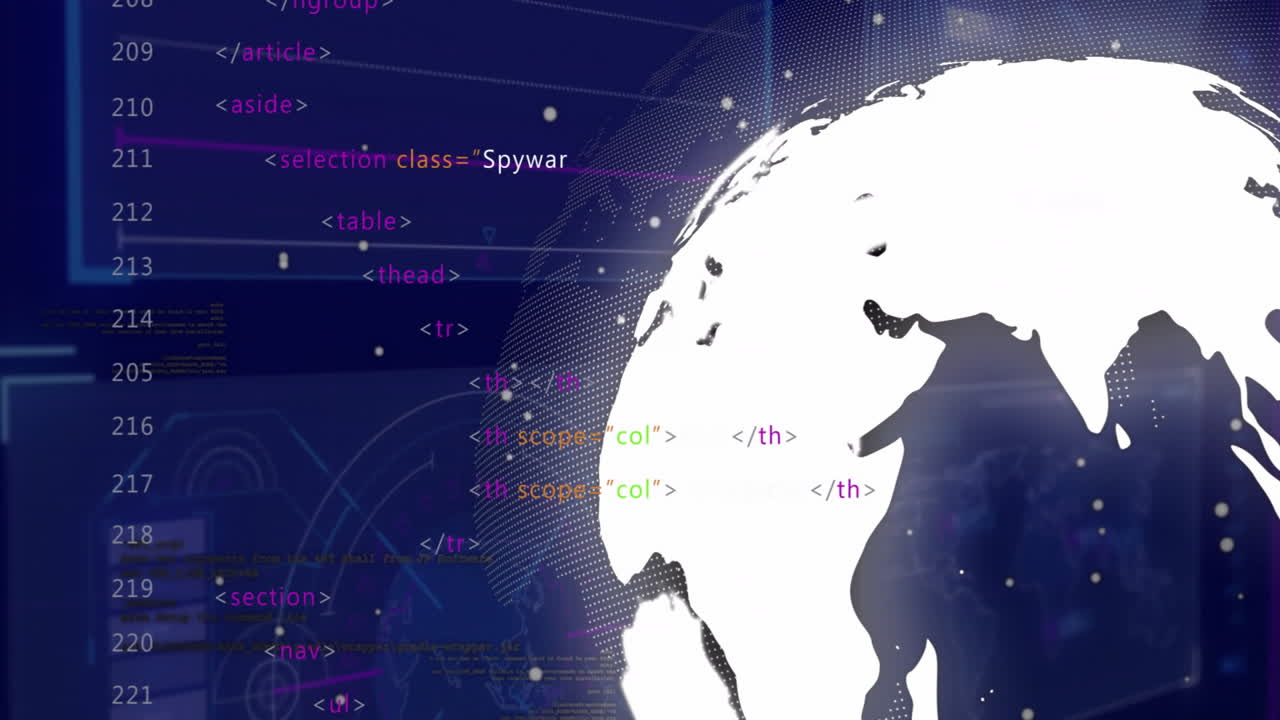Animation of data processing and diagrams over globe