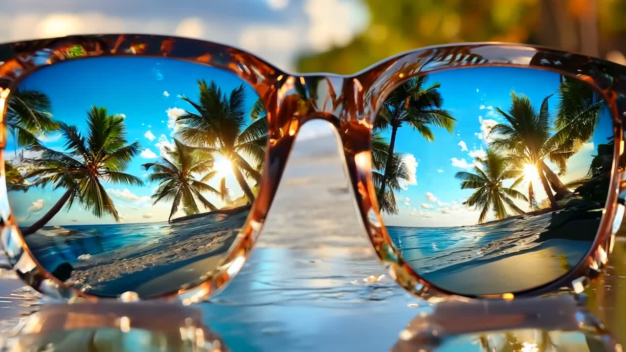Un par de gafas de sol sentadas en la parte superior de una playa junto al océano
