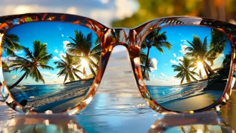 un par de gafas de sol sentadas en la parte superior de una playa junto al océano