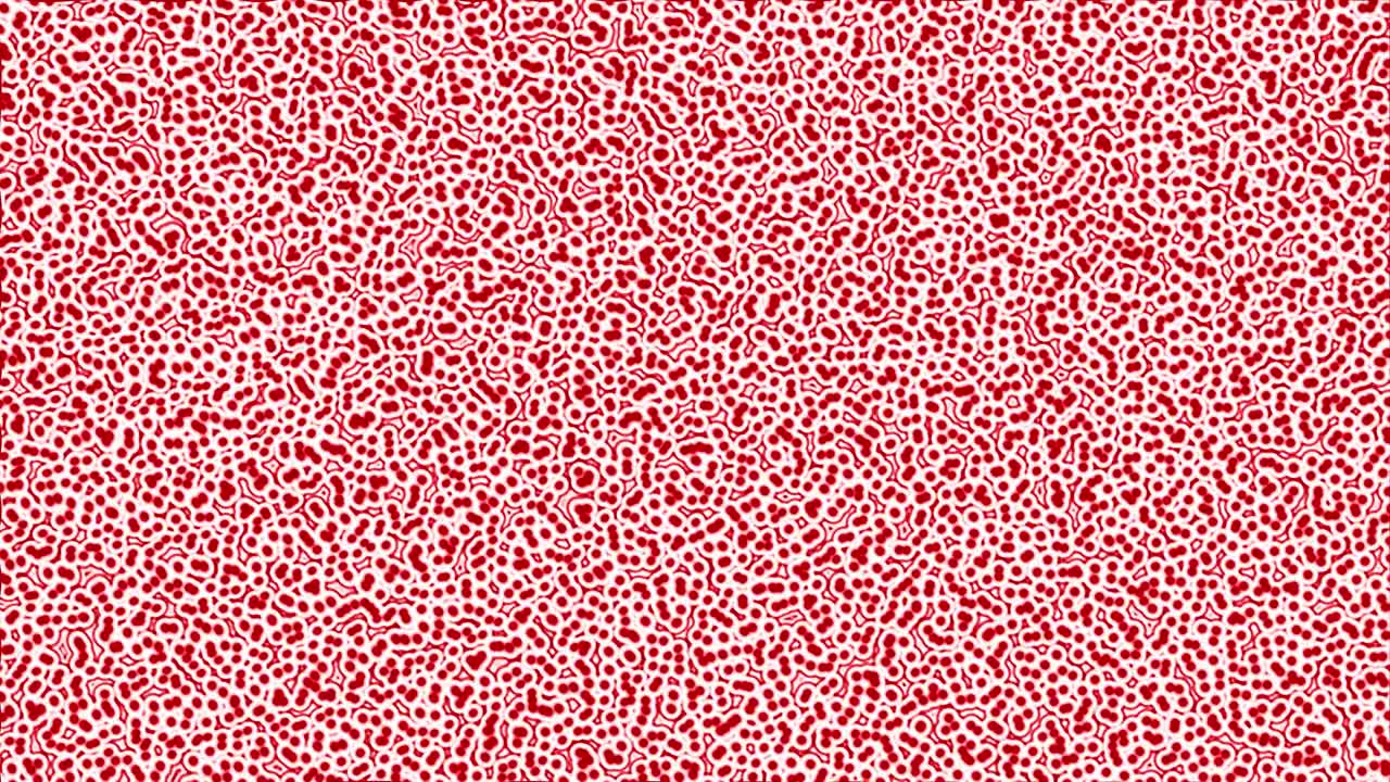 Abstract Red Microscopic Cells Moving and Pulsating on White Background