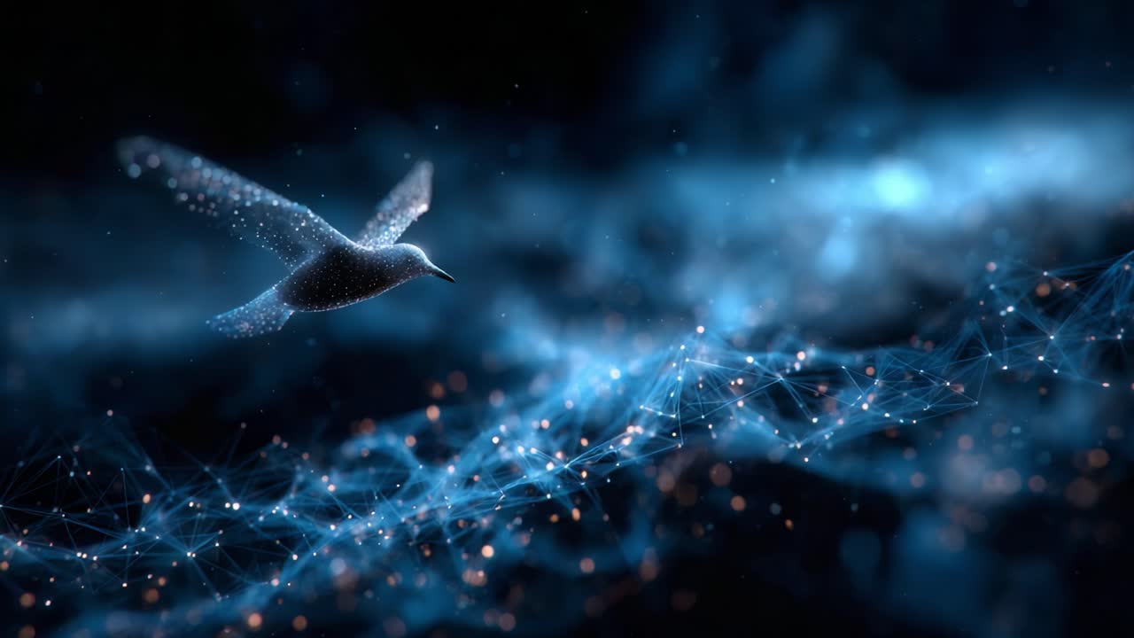 A Stunning Digital Artwork Depicting a Hummingbird in Flight Amidst an Ethereal Blue Background Full of Light and Energy, Showcasing the Beauty of Nature's Wonders