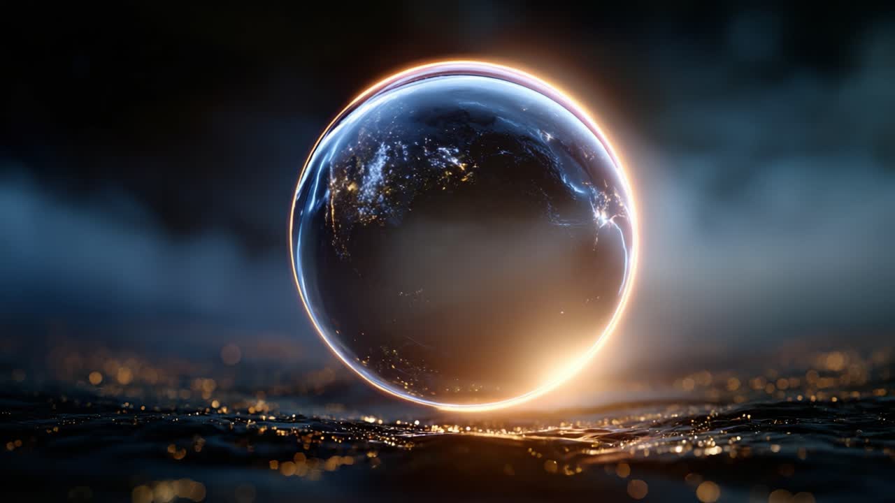A Glowing Sphere Reflects Earth's Beauty in a Mystical Landscape, Highlighting the Intricacies of the World within a Dreamlike Environment