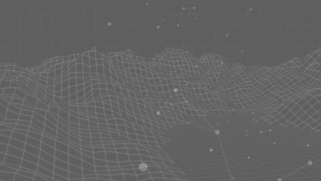 wireframe landscape with grid and floating particles animation