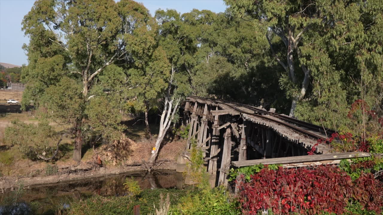 Higher angle shot of historic Prince Alfred bridge viaduct in Gundagai , New South Wales, Australia
