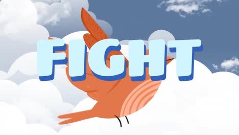 animation of fight text over bird and sky with clouds