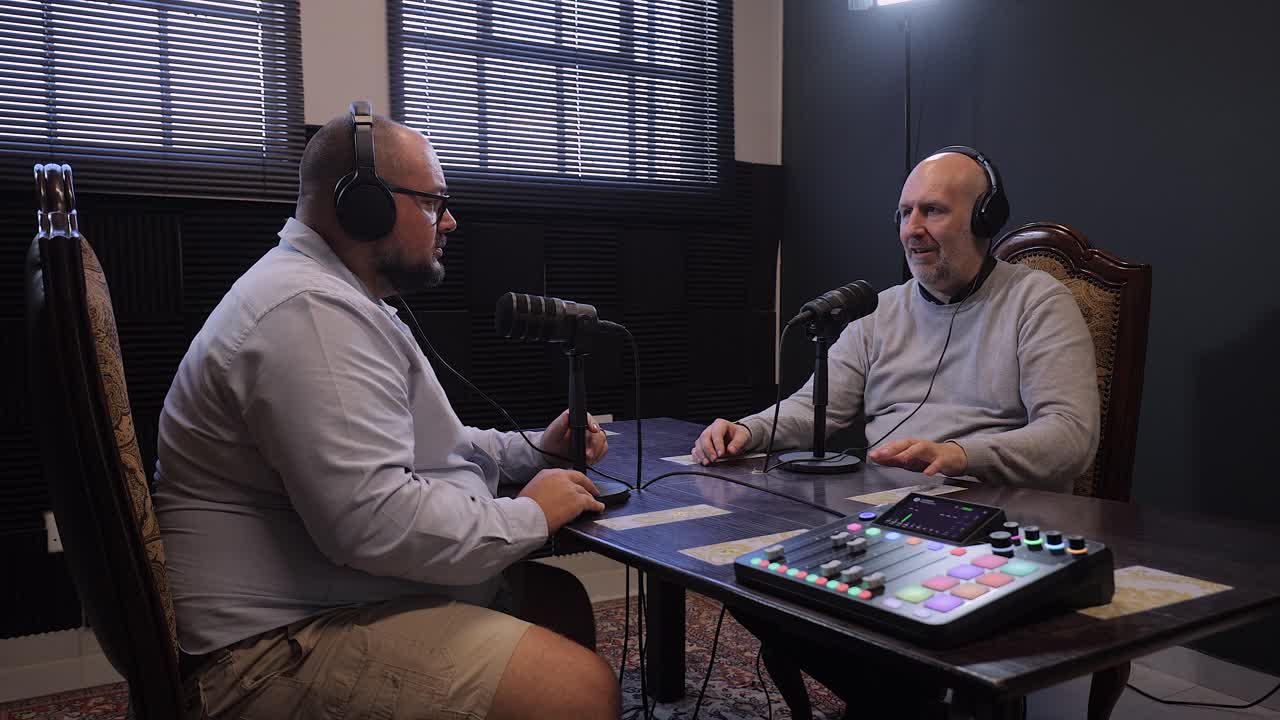 Two Men Recording a Podcast