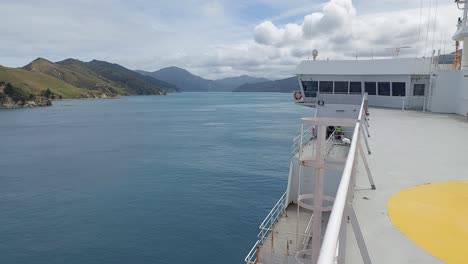 the view ahead of a passenger ferry as it enters the marlborough sounds at the top of the south island of new zealand