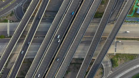 aerial top view of highway, transport city junction road with car on intersection cross road