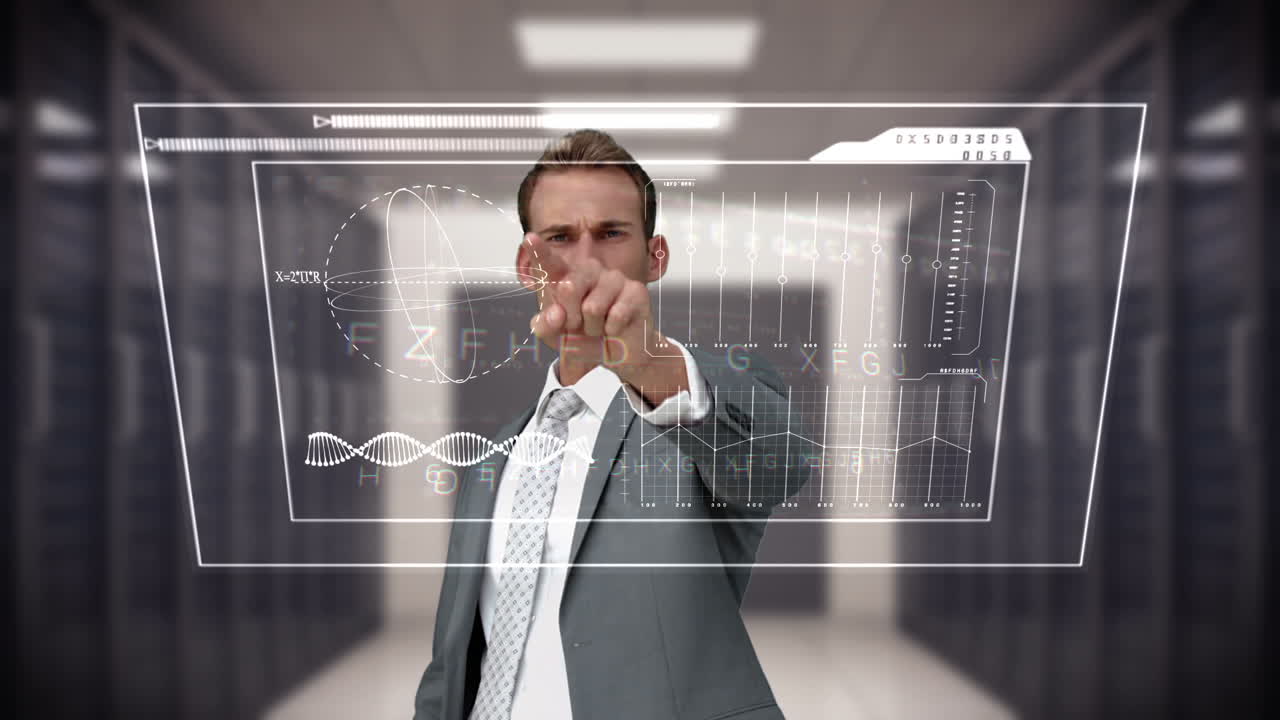 hombre de negocios tocando la pantalla digital