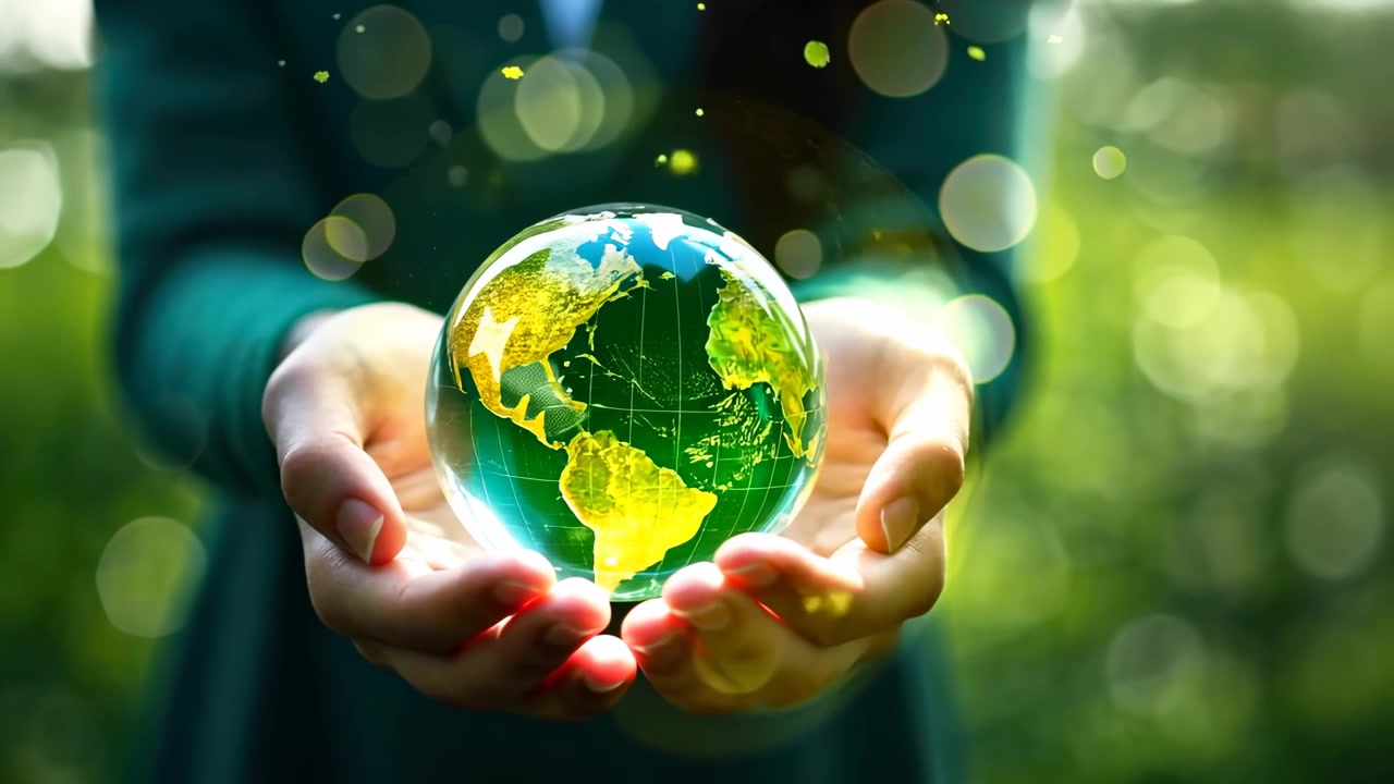Mãos Segurando um Globo Terrestre de Vidro Brilhante na Natureza