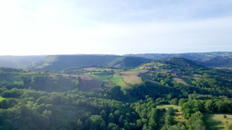 birdseye view over french hilly landscape