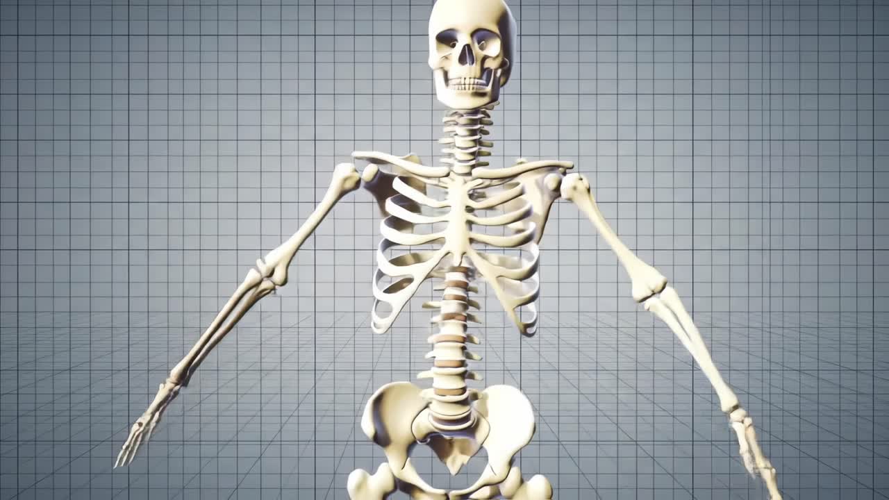 A Detailed Visualization of a Human Skeleton Model Showcasing Lifelike Anatomy from Two Distinct Angles for Educational and Illustrative Purposes