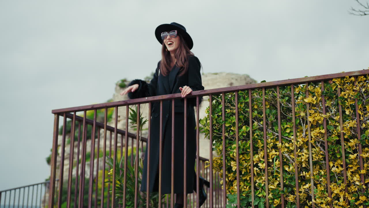 Elegant Woman Waving Happy To The People Of Her Vintage Hamlet
