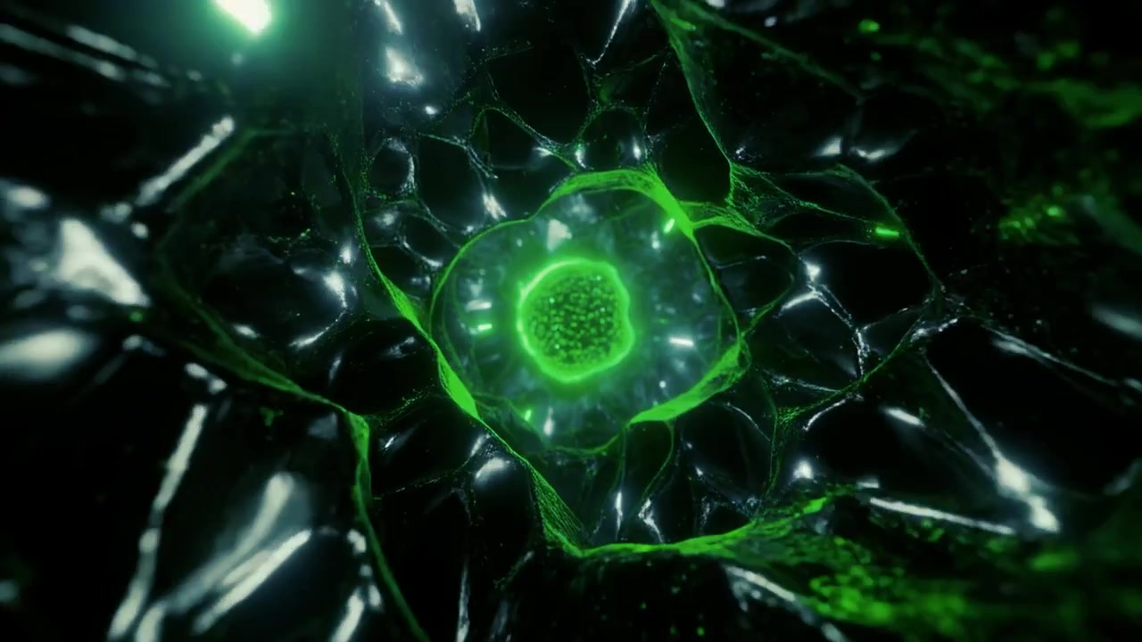 Abstrakcyjna animacja 3D świecącego zielonego organicznego tunelu
