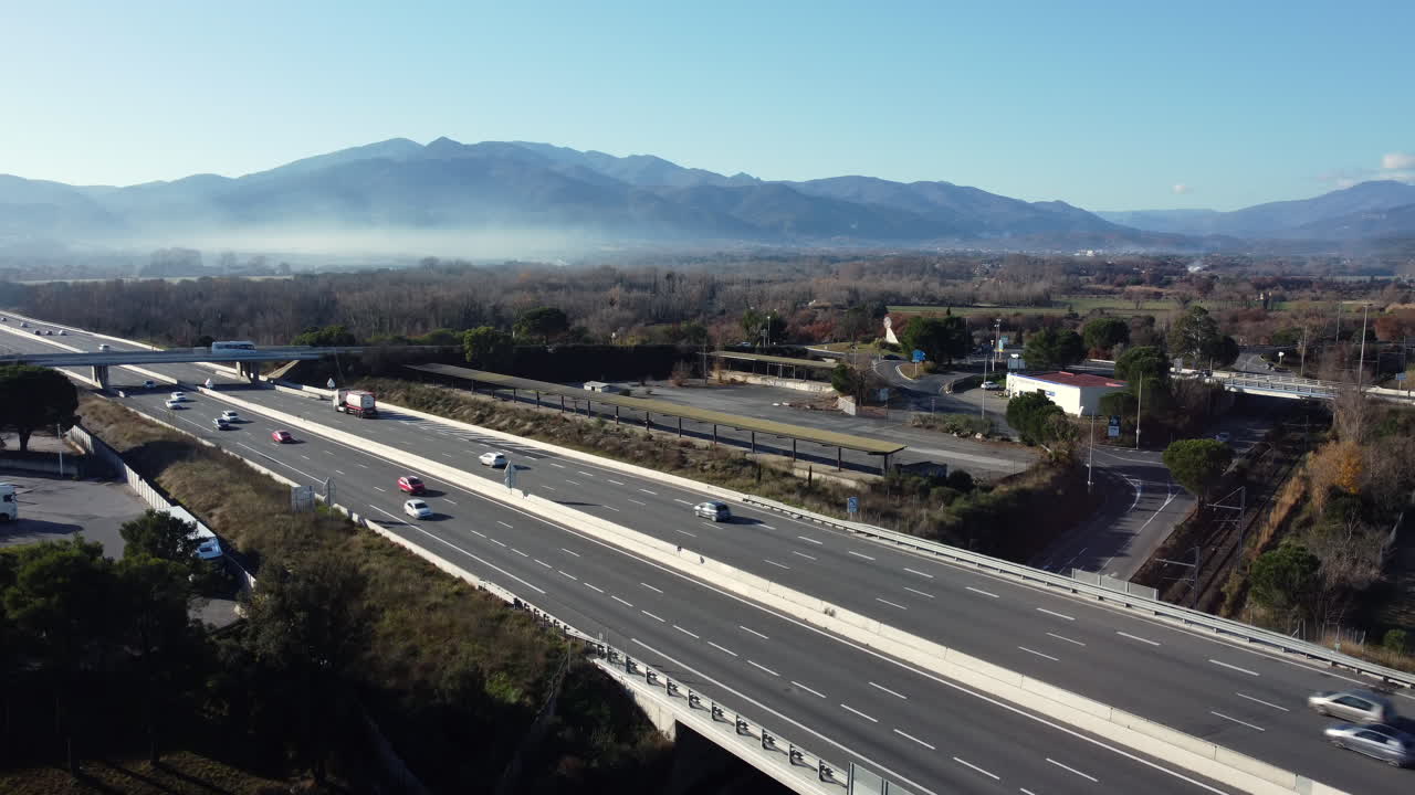 Highway and Mountain Landscape Aerial View