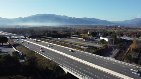 highway and mountain landscape aerial view