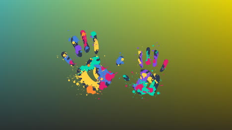 animación de huellas de mano de pintura de colores sobre un fondo de verde suave a amarillo