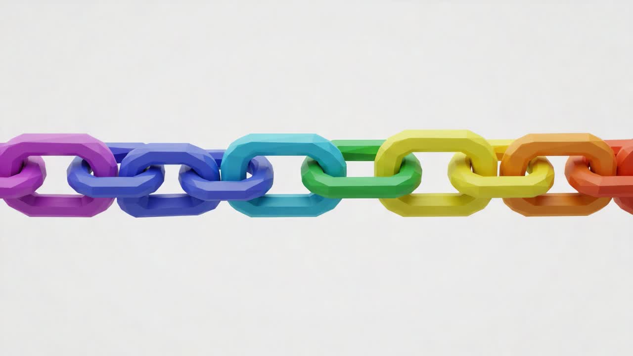 A Colorful Chain of Interconnected Links Demonstrating Unity and Diversity Through Vibrant Rainbow Hues in a Minimalistic Design