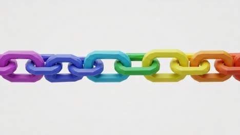 a colorful chain of interconnected links demonstrating unity and diversity through vibrant rainbow hues in a minimalistic design