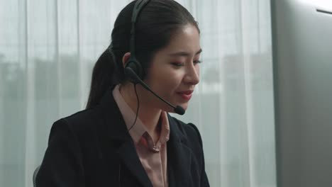 enthusiastic female operator provide helpful customer service to customer.