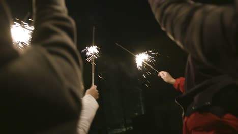 friends celebrating with sparkler night