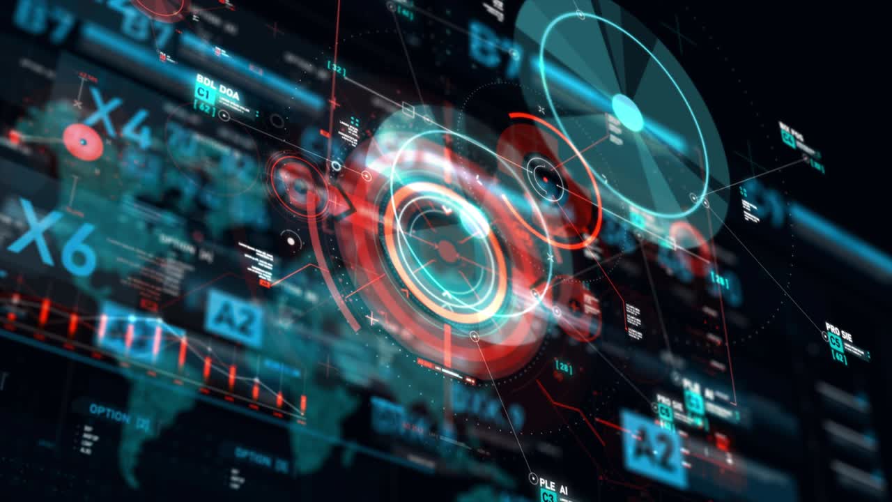 interfaccia utente futuristica hud gui elemento numerico di testo digitale per la tecnologia informatica concetto con bassa profondità di campo scuro e elaborato a grana