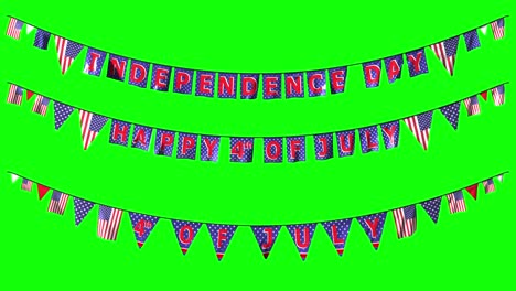 hanging national decorations for us independence day 4th of july on green with alpha channel