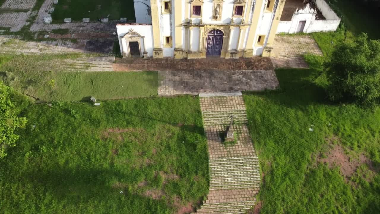Historic Brazilian town Olinda Aerial Church View into Ocean and City of Recife Recife, Brazil by Drone 4k Aerial Nature + Travel