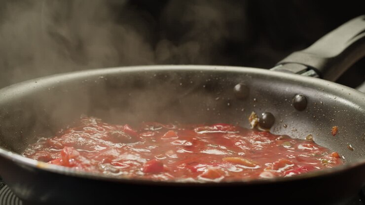 tomatensauce in einer pfanne kochen