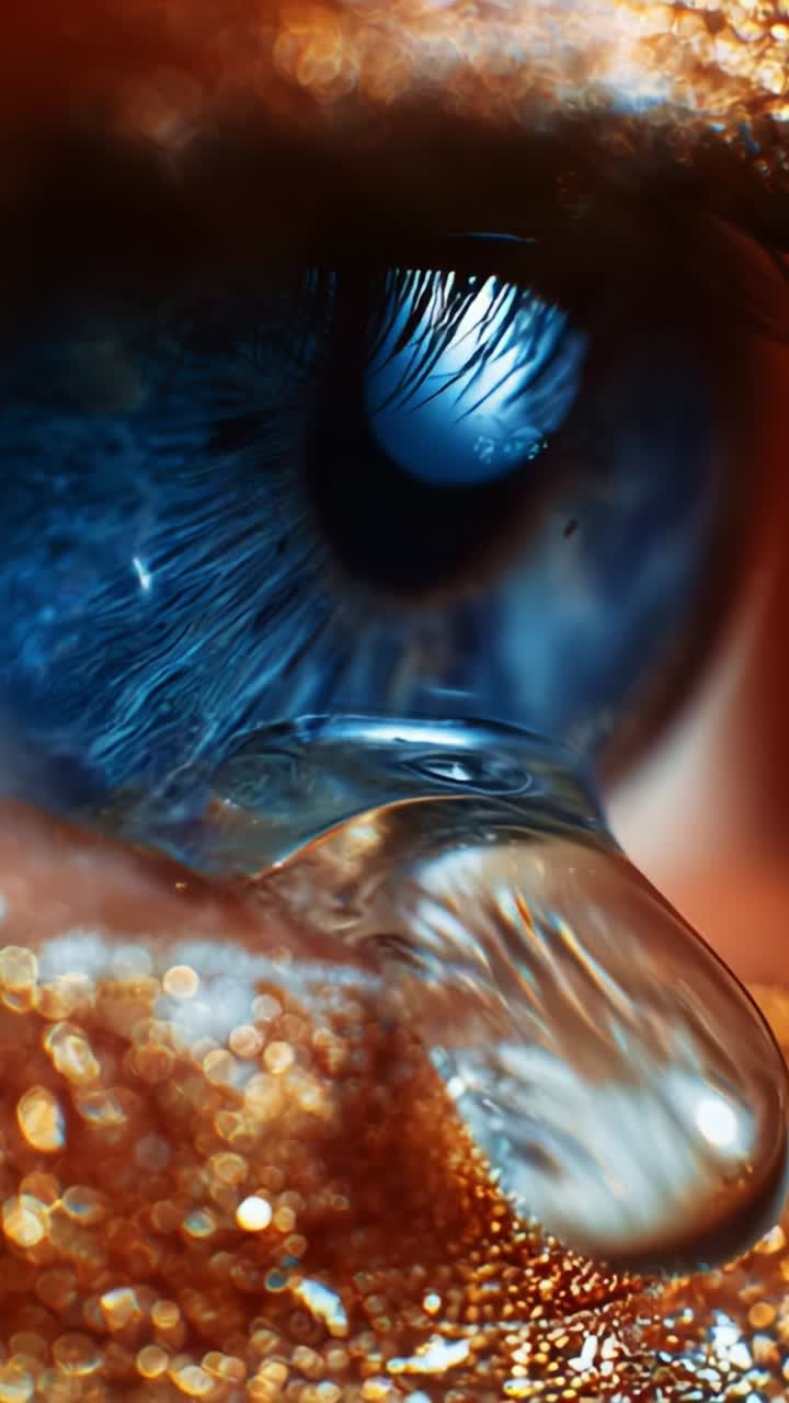 Mesmerizing Macro Shot of a Tear on a Glittering Eye Surrounded by Sparkling Makeup Enhancing the Beauty of the Eye with Striking Colors and Details