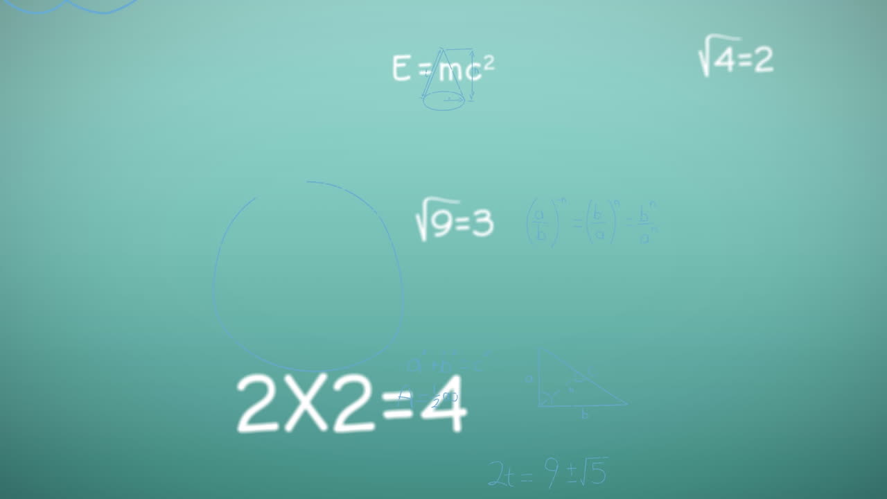 animación de ecuaciones y fórmulas matemáticas contra un fondo verde