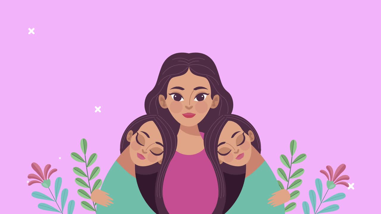 madre y hijas caras con flores