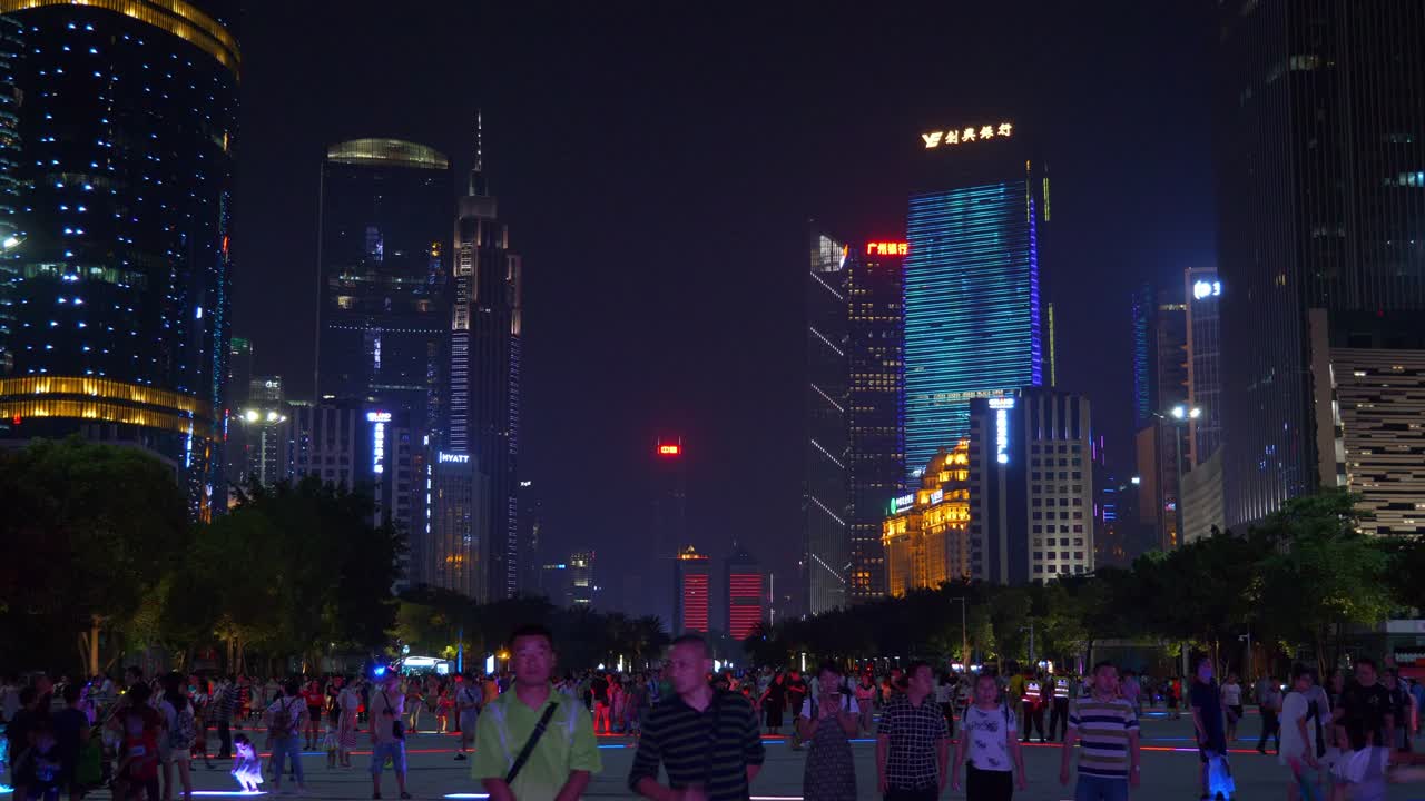 밤 시간 광저우 시의 비는 시내 파노라마 4k 중국