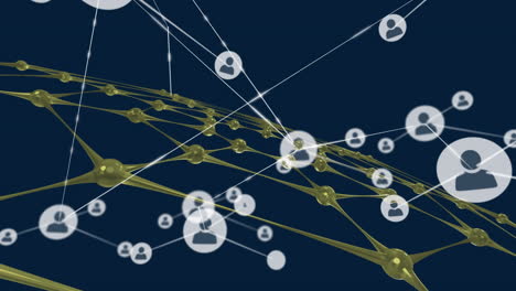 animación de la red de conexiones con iconos y formas sobre fondo azul