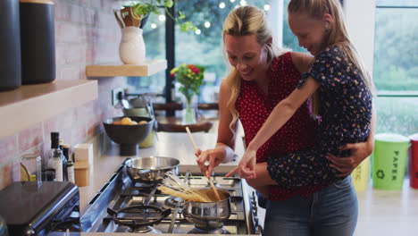 mother and daughter cooking together