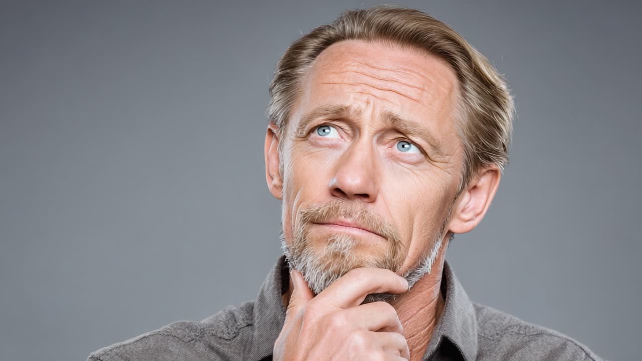 A Thoughtful Man in Contemplation: A Portrait Series Capturing the Depth of Reflection and Introspection in a Middle-Aged Male with Thoughtful Expressions