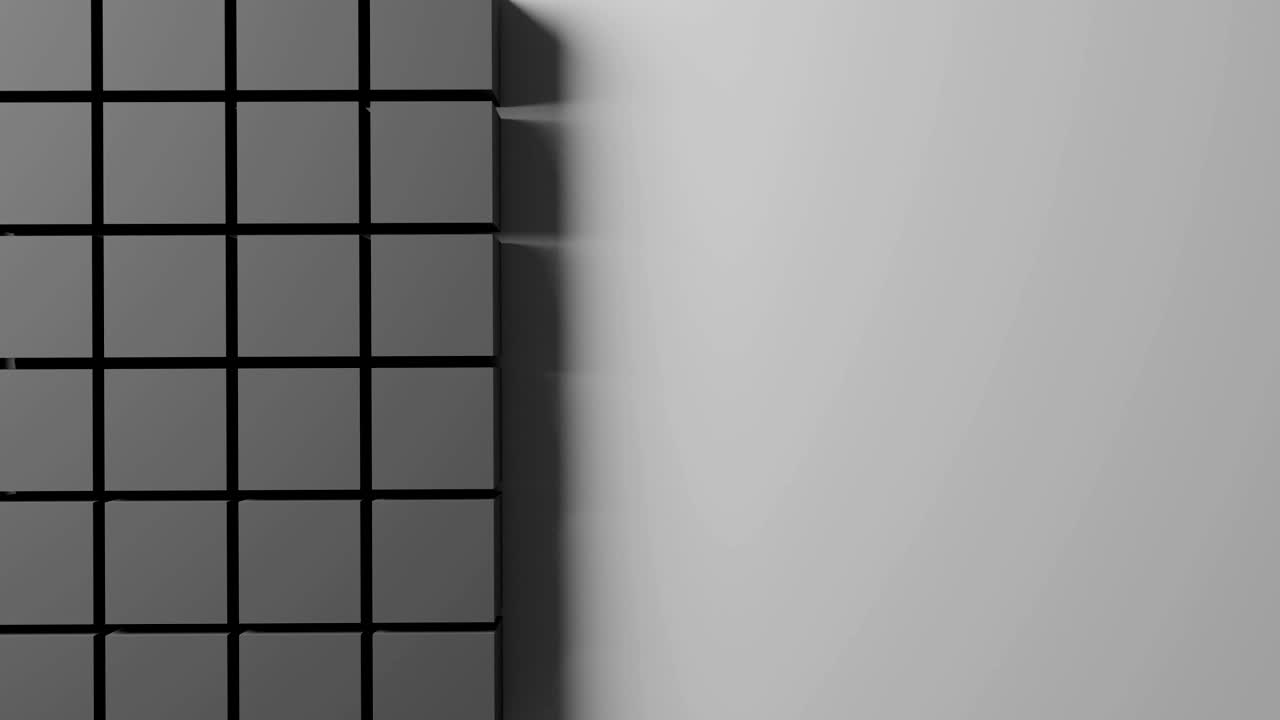 ultra alta resolución resolución tridimensional animación generada por computadora de la esfera azul transformar y salir de aburridos cubos grises patrón, vista superior, espacio de copia, treinta fotogramas por segundo