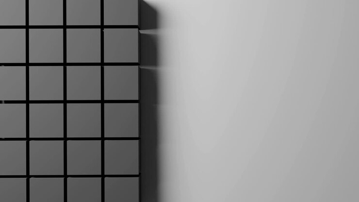 ultra high definition resolution three dimensional computer generated animation of blue sphere transform and get out of boring gray cubes pattern, top view, copy space, thirty frame per second